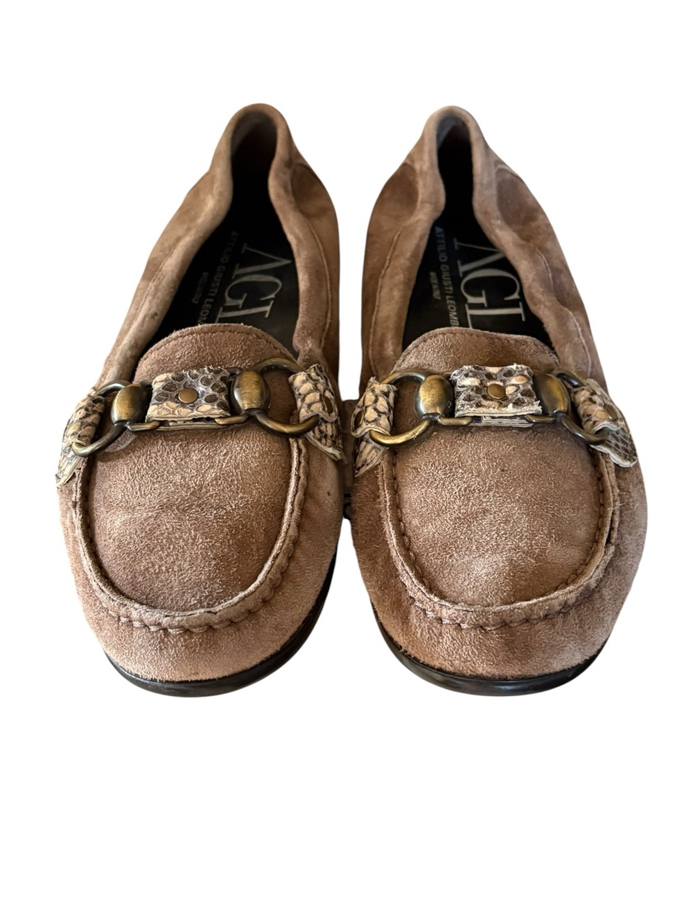 AGL Tan Suede Brown Loafers with Braided Embellishment Size 9